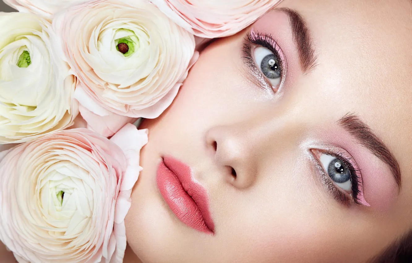 Фото обои взгляд, девушка, цветы, макияж, Oleg Gekman