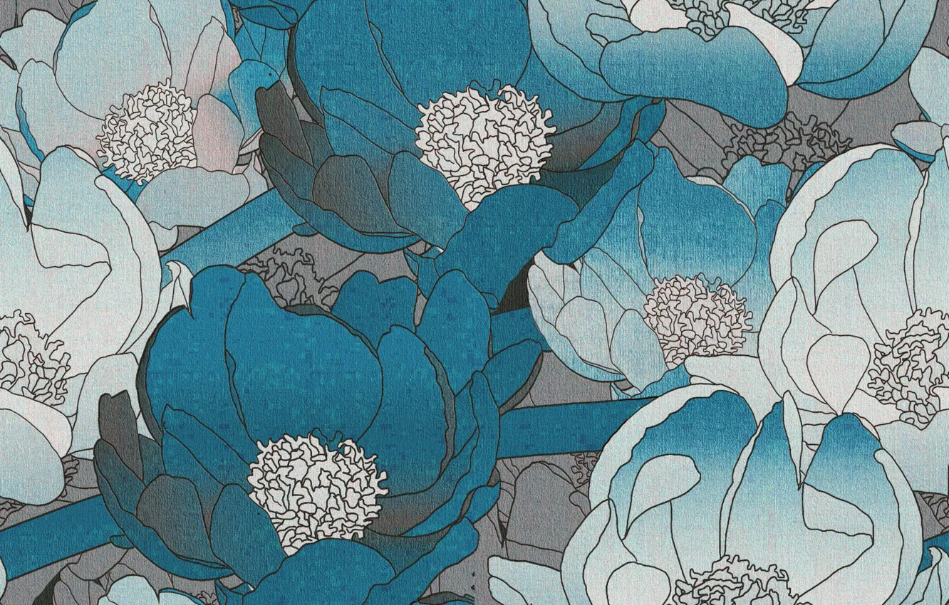 Фото обои цветы, синий, серый, фон, текстура, pattern, floral