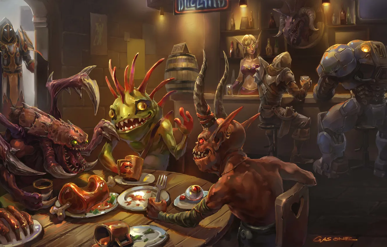 Фото обои еда, starcraft, Blizzard, выпивка, персонажи, world of warcraft, кабак, Fan Art