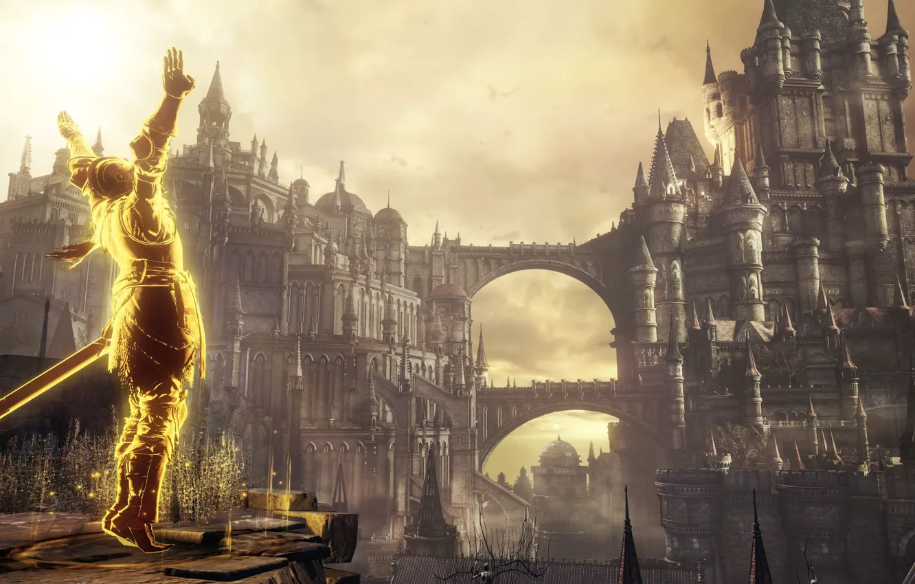 Фото обои city, sword, game, armor, ken, blade, warrior, Dark Souls