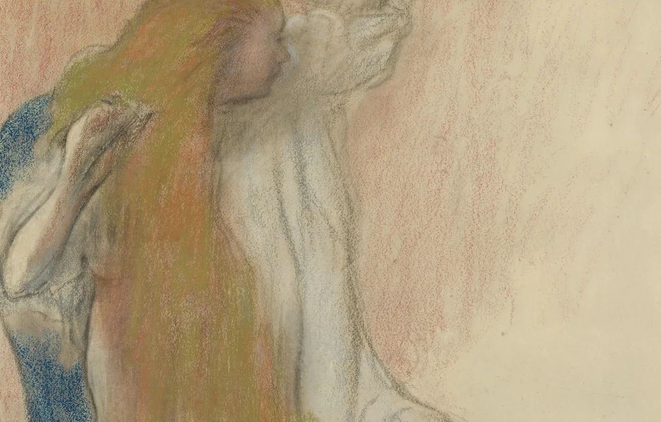 Фото обои рисунок, Эдгар Дега, Edgar Degas, Женщина Расчесывающая Волосы, эскиэ