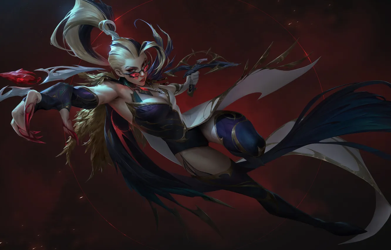 Фото обои Девушка, Очки, Оружие, Art, Warrior, League of Legends, Персонаж, Vayne