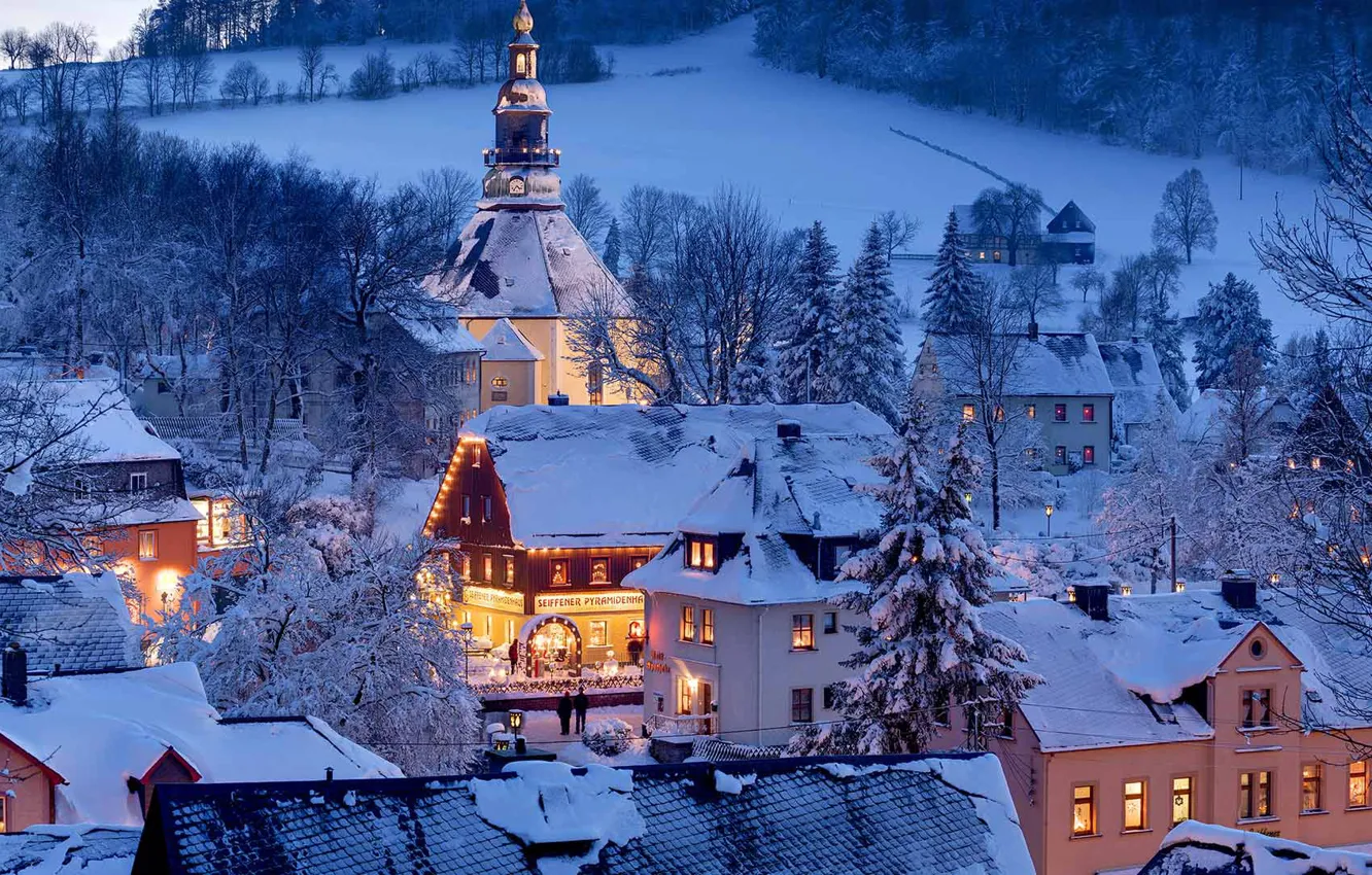 Фото обои зима, снег, Германия, Саксония, Зайфен