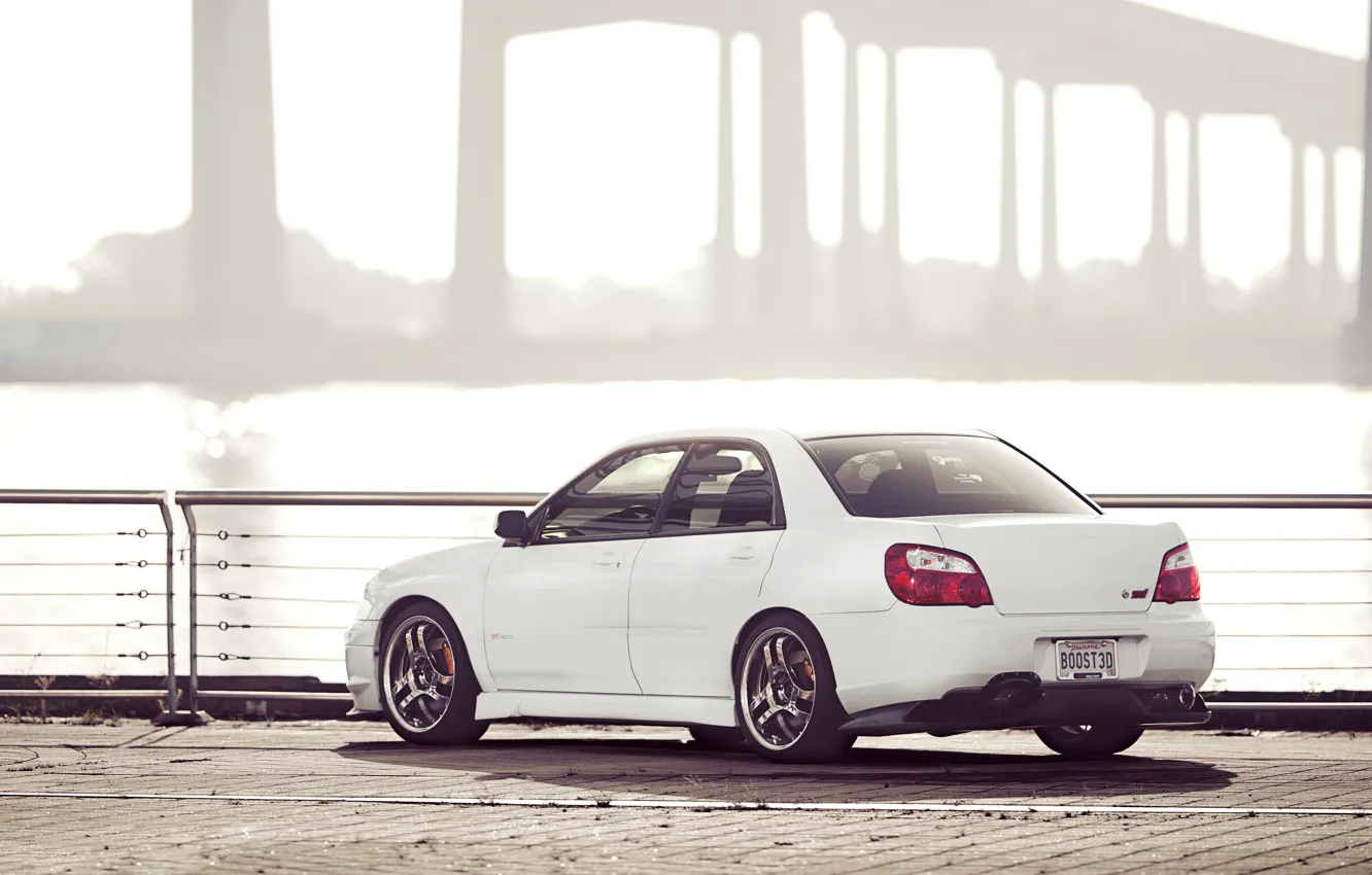 Фото обои Subaru, Impreza, белая, white, STI, субару, импреза