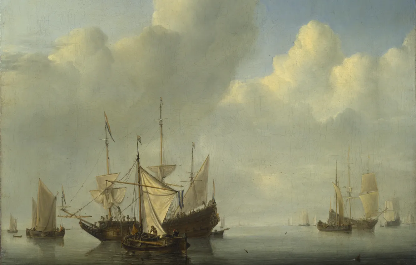 Фото обои корабль, картина, парус, морской пейзаж, Виллем ван де Велде Младший, A Dutch Ship coming to …