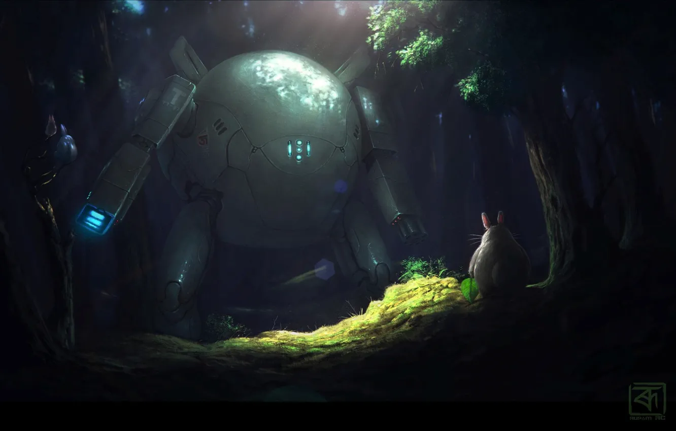 Фото обои машина, лес, темнота, животное, Look I found Totoro