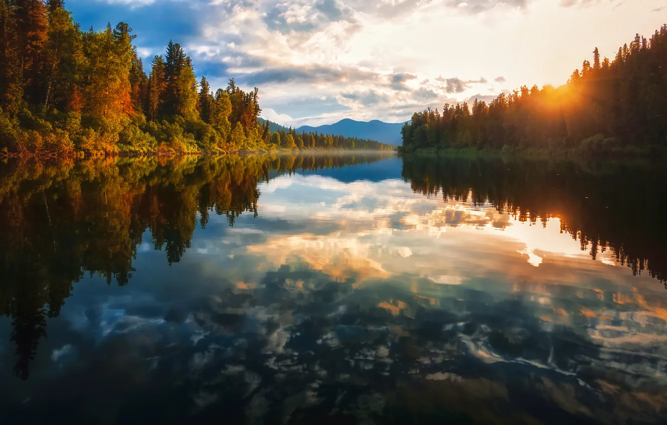 Фото обои trees, nature, sunset, water, clouds, outdoors, Nikitin Alexander