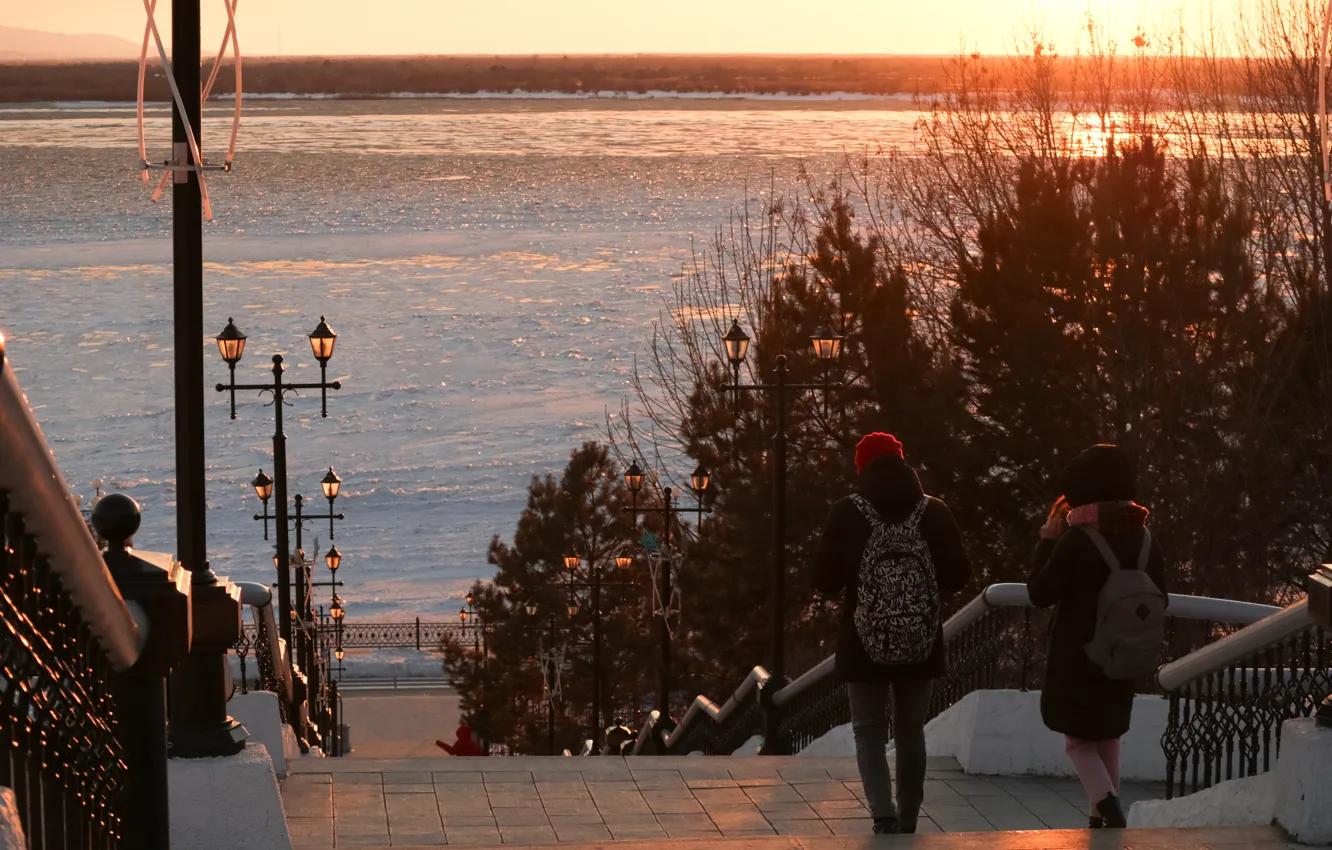 Фото обои city, sunset, winter, mood