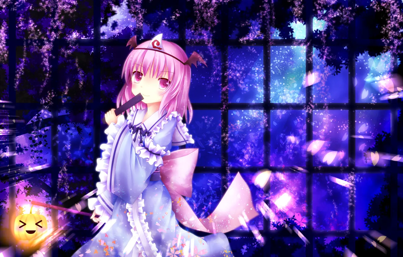 Фото обои девушка, радость, настроение, праздник, хэллоуин, touhou, art, saigyouji yuyuko