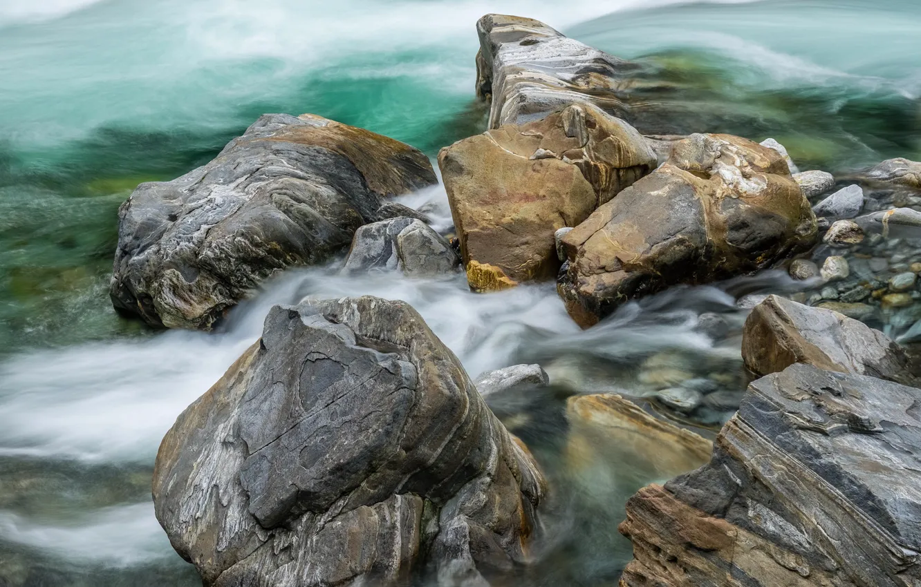 Фото обои ручей, камни, скалы, поток