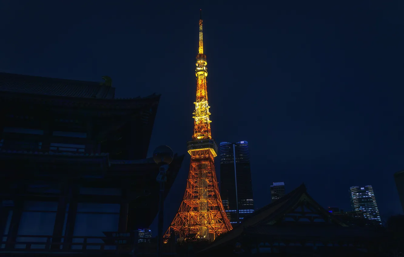 Фото обои ночь, Башня, Япония, Токио, Tokyo, Japan, Tokyo Tower, Lighting Night