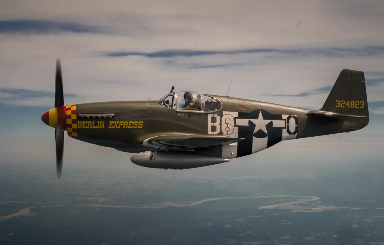 Фото обои Mustang, Истребитель, USAF, Вторая Мировая Война, North American P-51 Mustang, P-51B Mustang