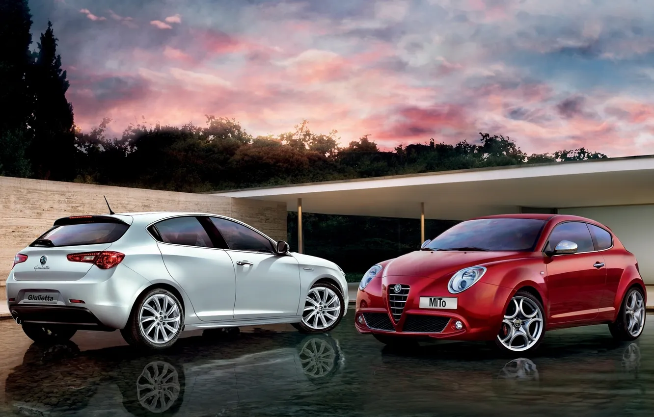 Фото обои белый, небо, красный, отражение, Alfa Romeo, MiTo, альфа ромео, and
