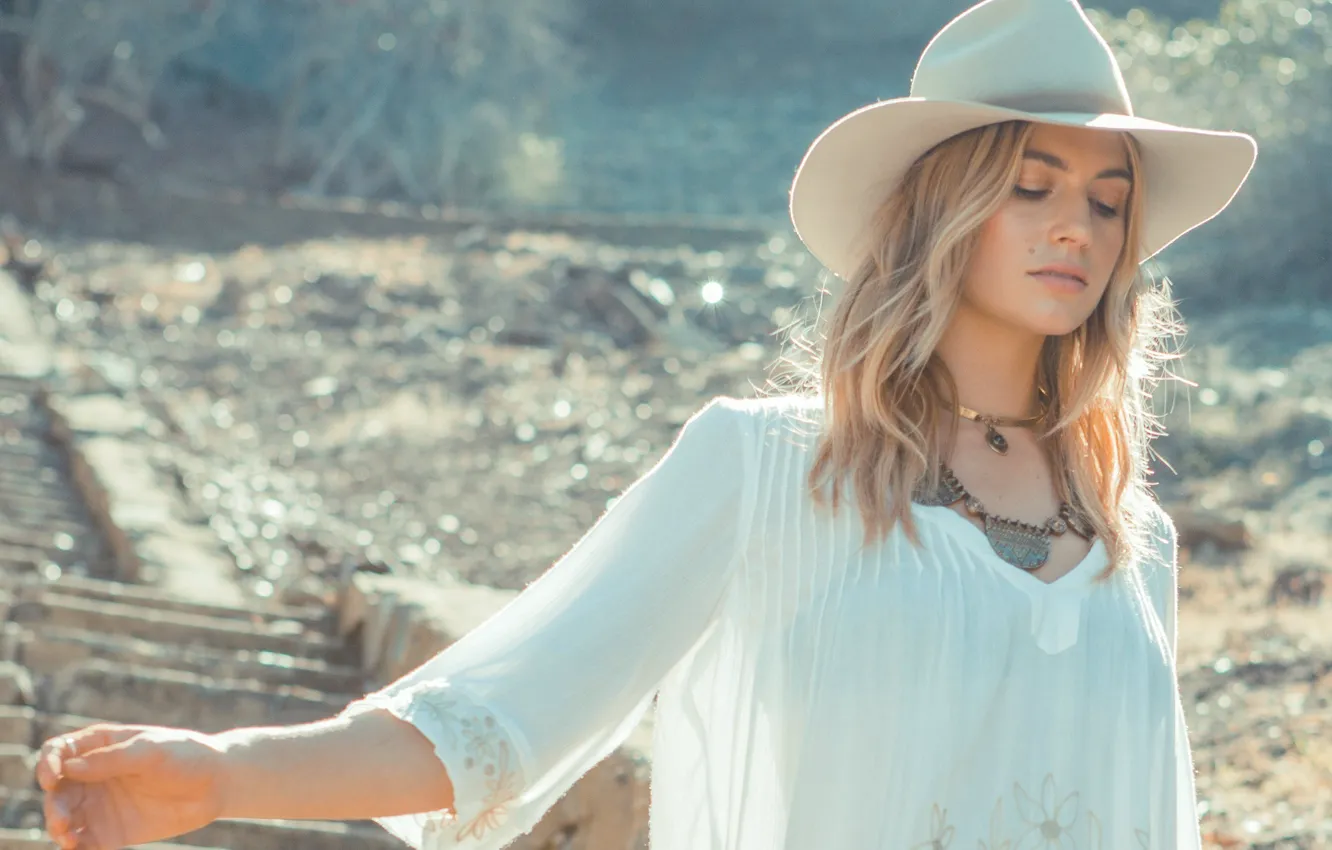 Фото обои девушка, блондинка, шляпка