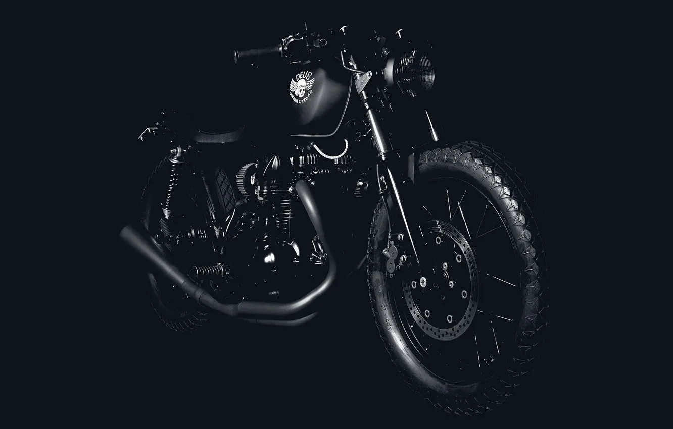 Фото обои темный фон, минимализм, мотоцикл, кастом, custom moto