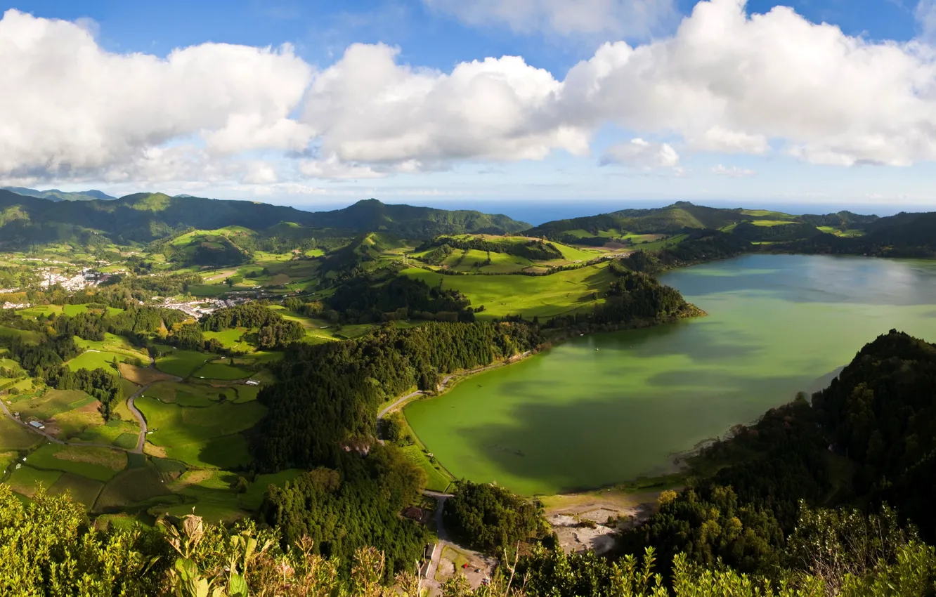 Фото обои облака, пейзаж, природа, фото, сверху, Португалия, San Miguel, Azores