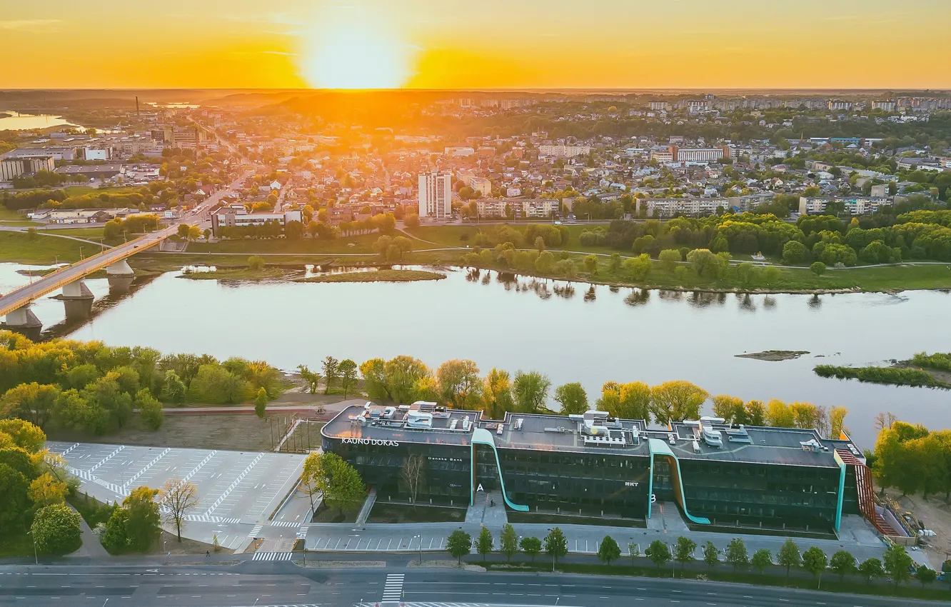 Фото обои город, утро, Lietuva, Kaunas