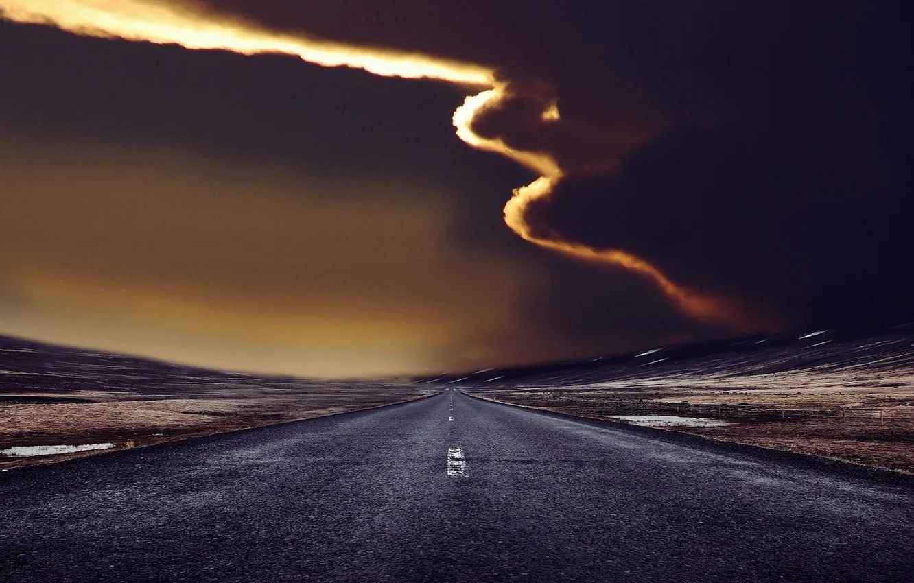 Фото обои дорога, небо, ночь