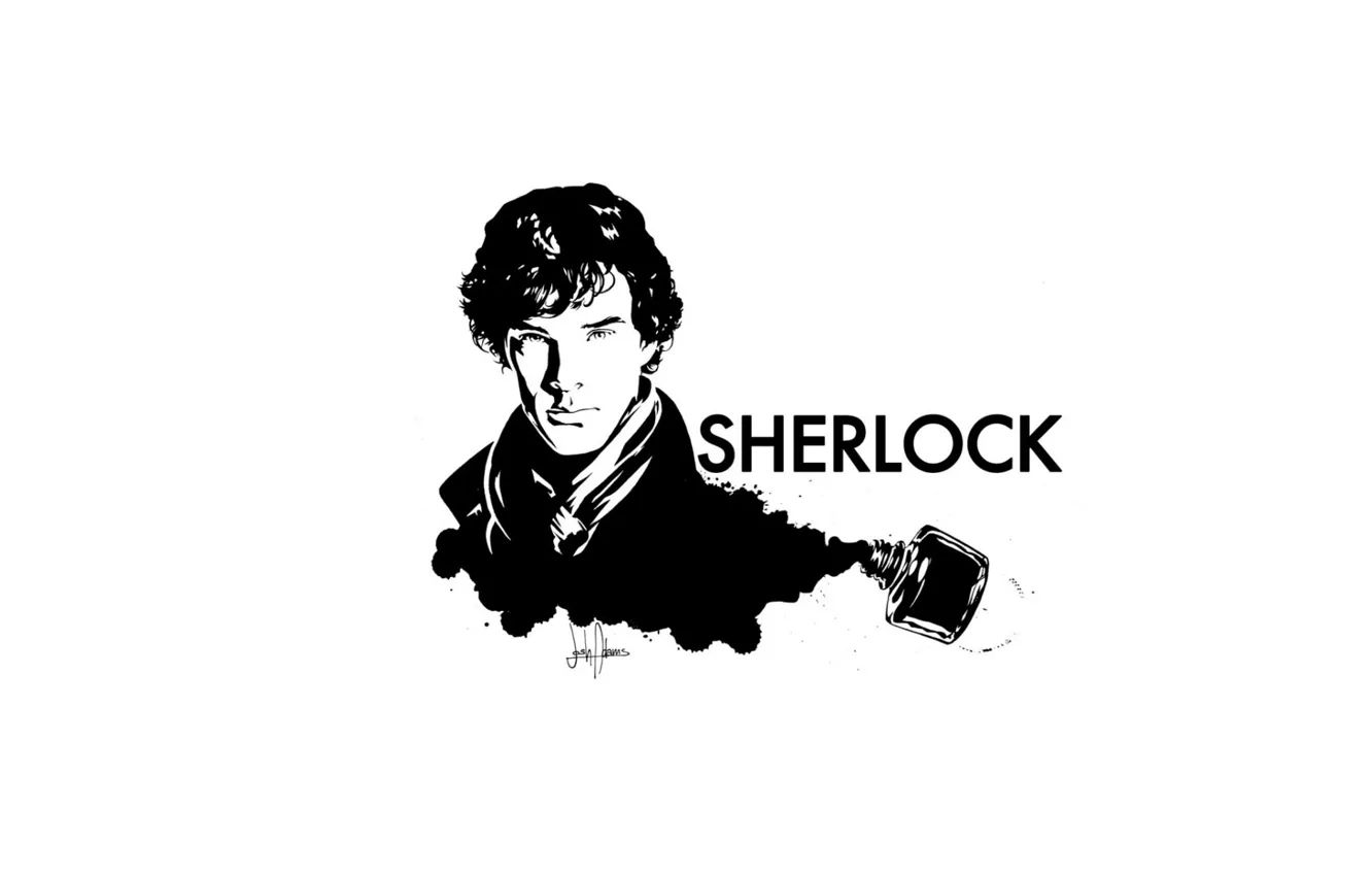 Фото обои белый фон, Шерлок Холмс, чернила, Sherlock