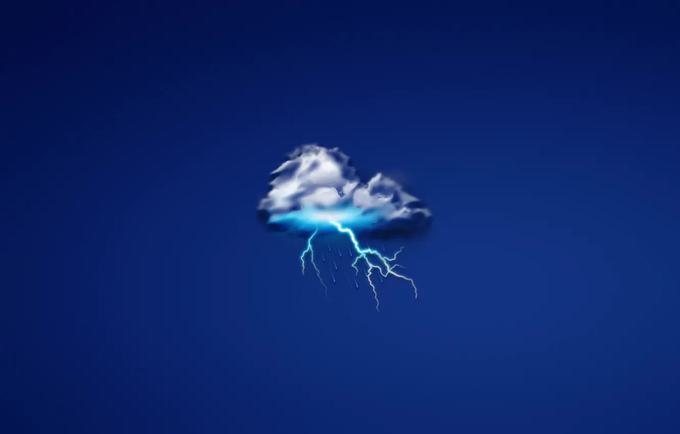 Фото обои капли, дождь, молния, минимализм, туча, тучка, гром, темноватый синий фон