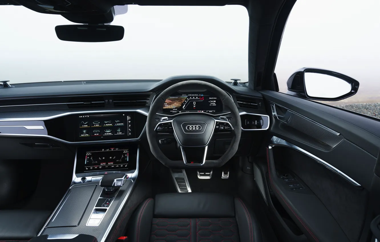 Фото обои Audi, приборы, руль, салон, универсал, RS 6, 2020, 2019