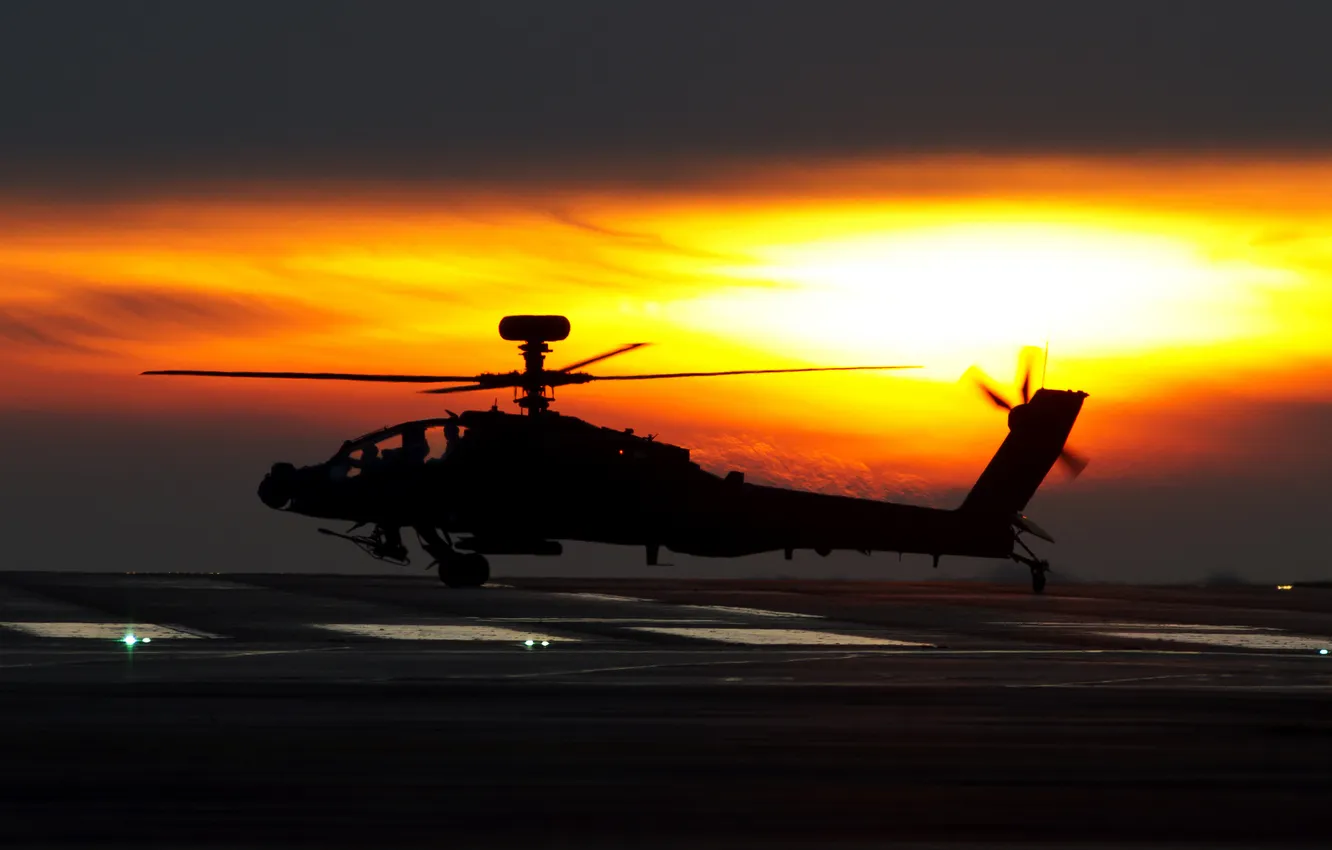 Фото обои небо, солнце, вертолёт, боевой, Apache, AH-64D, основной