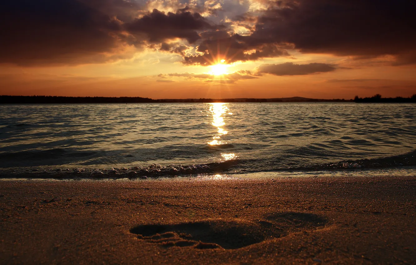 Фото обои песок, море, пляж, след