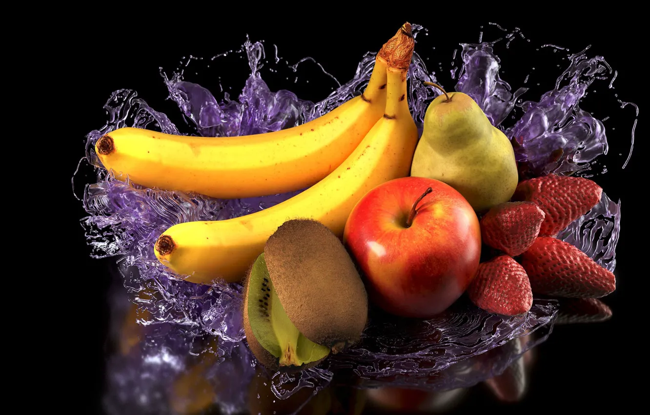 Фото обои вода, арт, фрукты, Christoph Schindelar, fruits - splashed