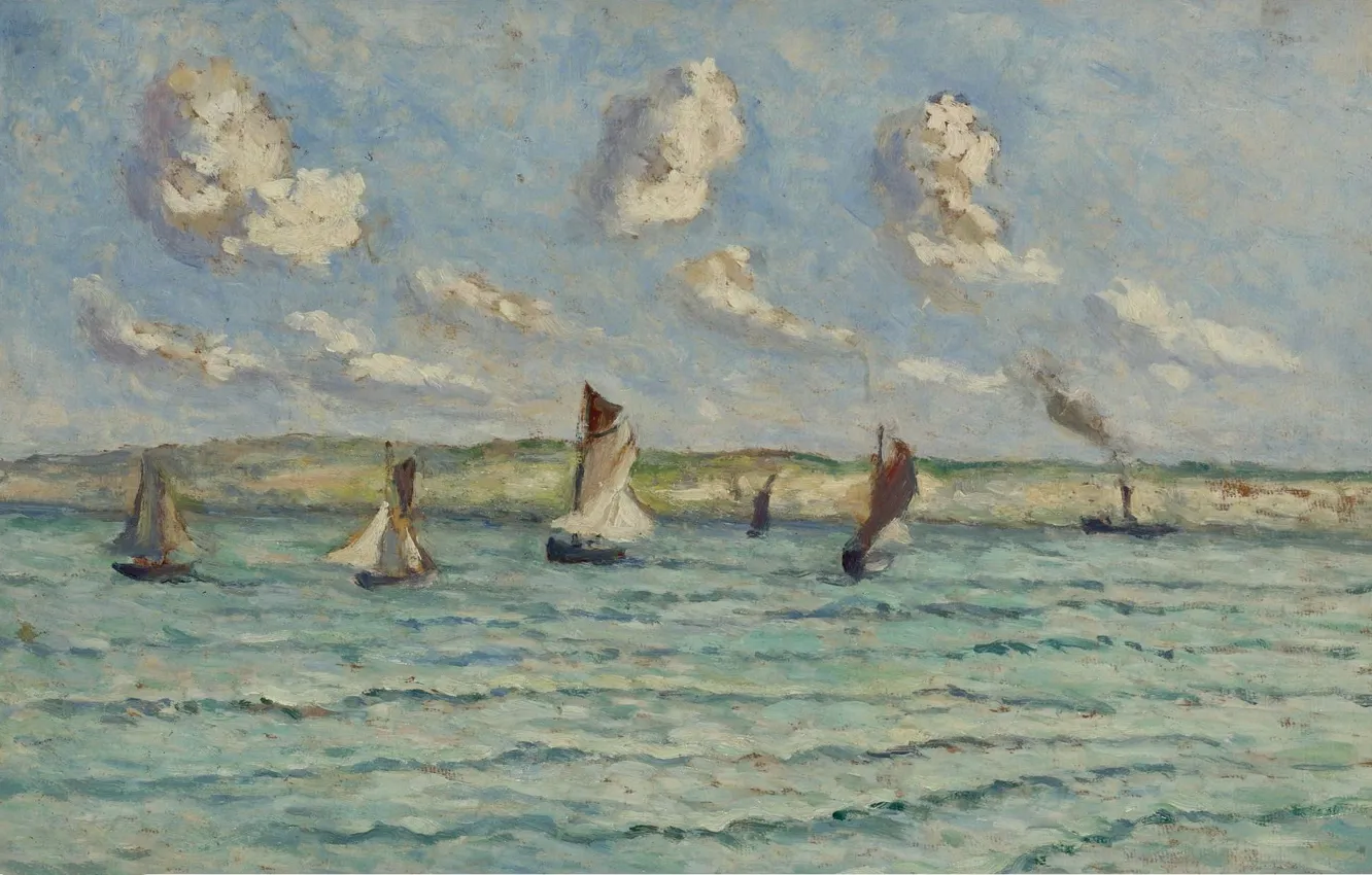 Фото обои картина, морской пейзаж, 1929, Максимильен Люс, Maximilien Luce, Онфлер. Парусники и Буксиры
