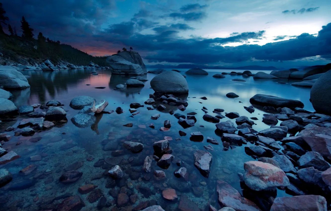 Фото обои пейзаж, ночь, природа, озеро, камни