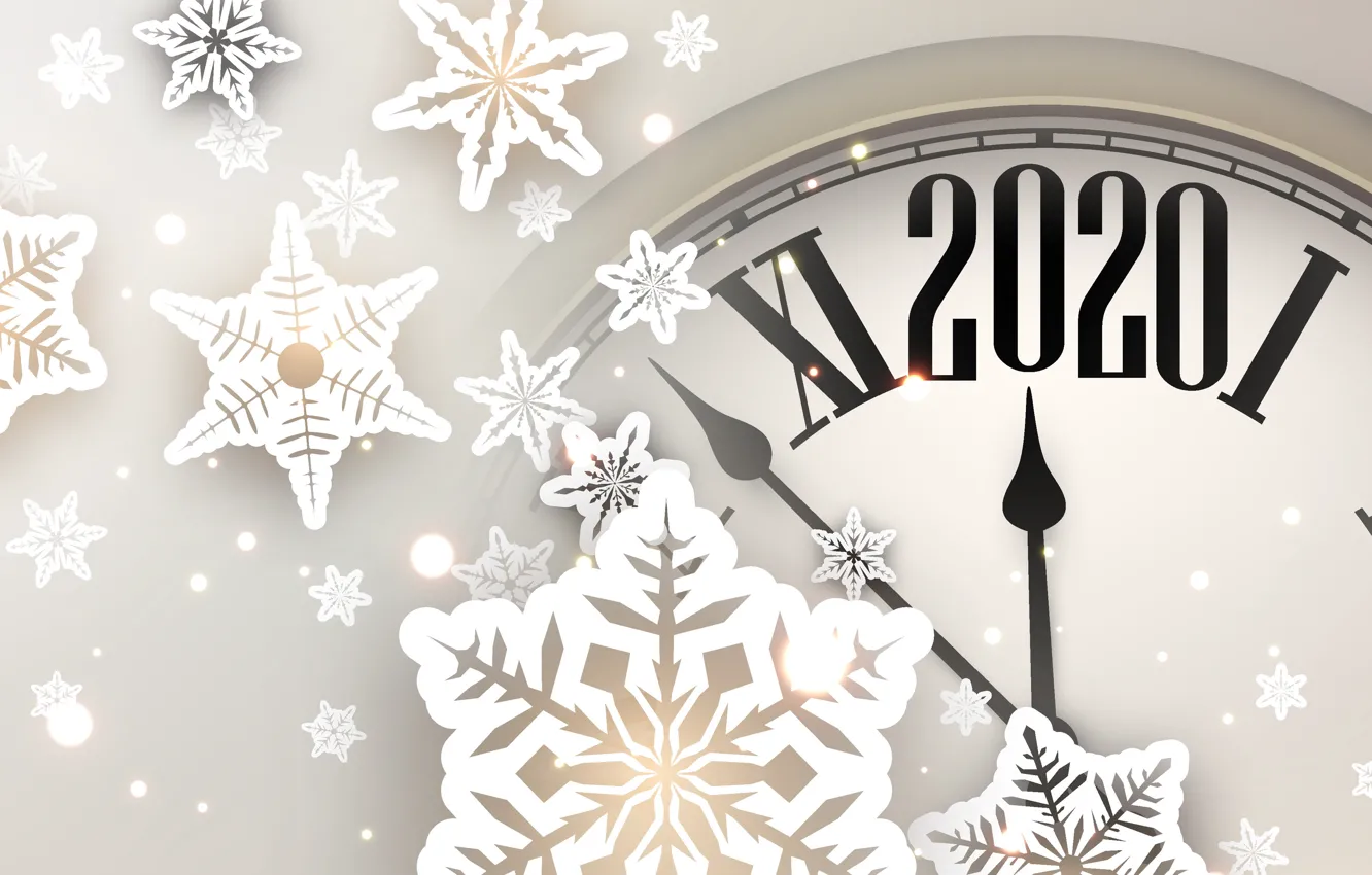 Фото обои зима, снежинки, праздник, часы, Новый год, Christmas, New Year, 2020