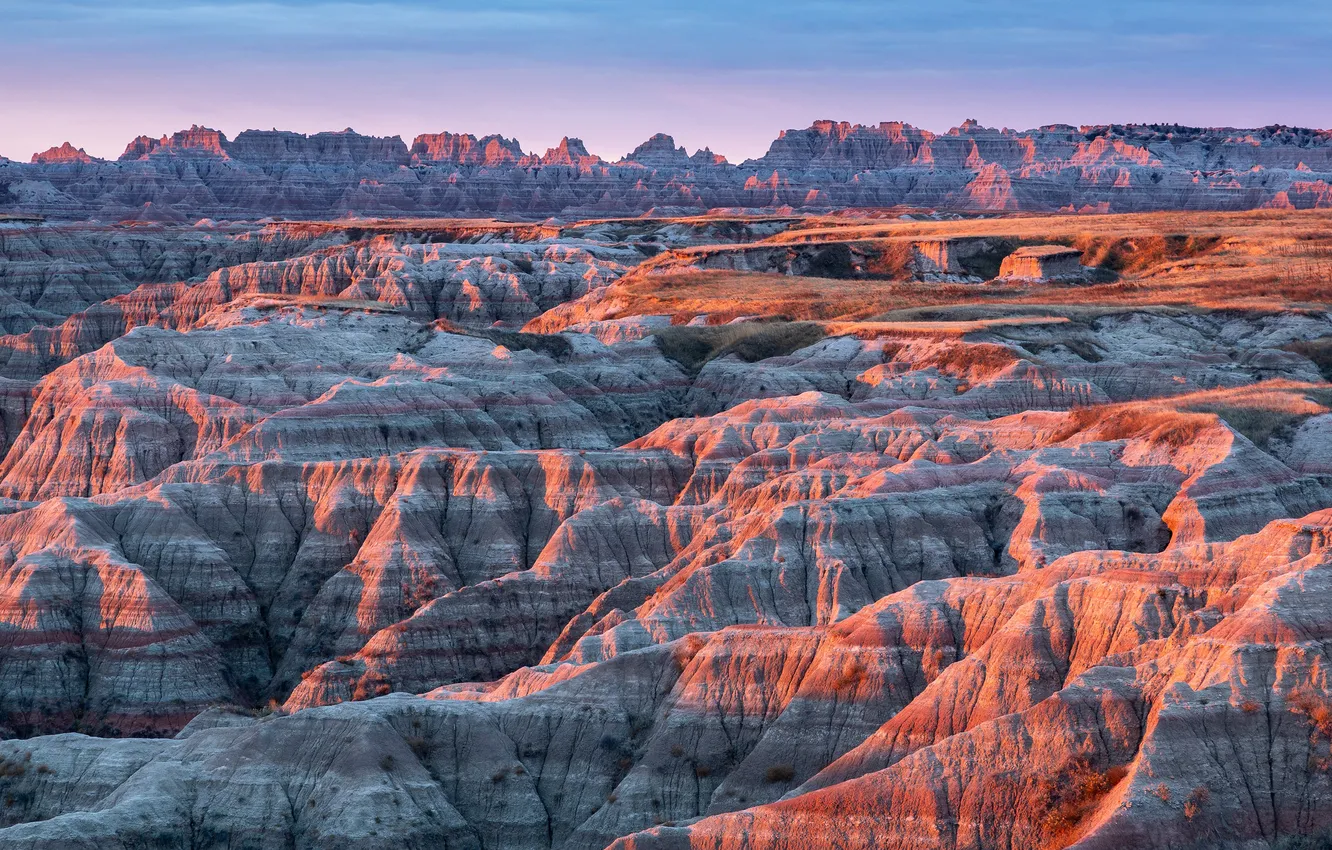 Фото обои USA, США, Sunrise, Badlands National Park, South Dakota, национальный парк Бэдлендс, Южная Дакота, Восход солнца