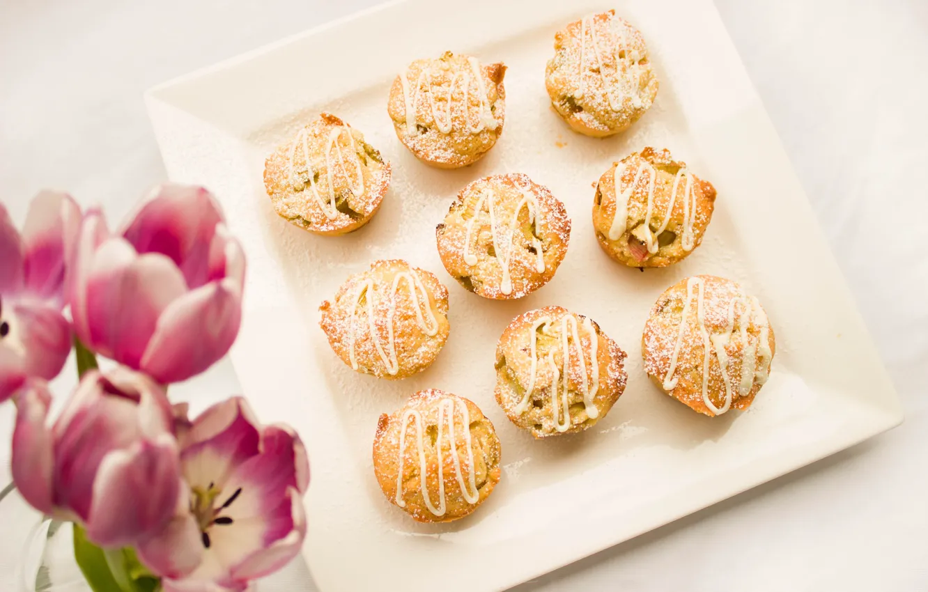 Фото обои крем, выпечка, кексы, сахарная пудра, muffins