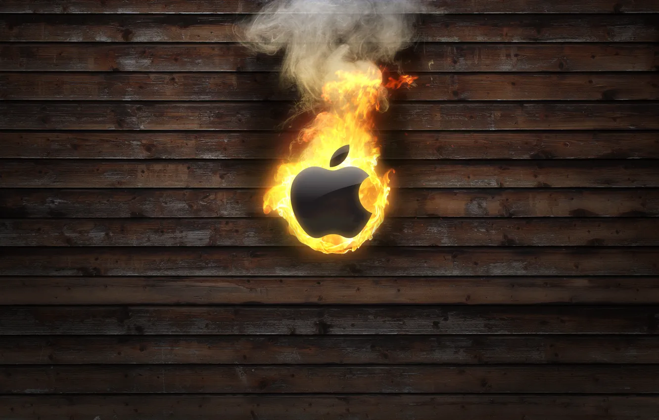 Фото обои огонь, Apple, яблоко, горит