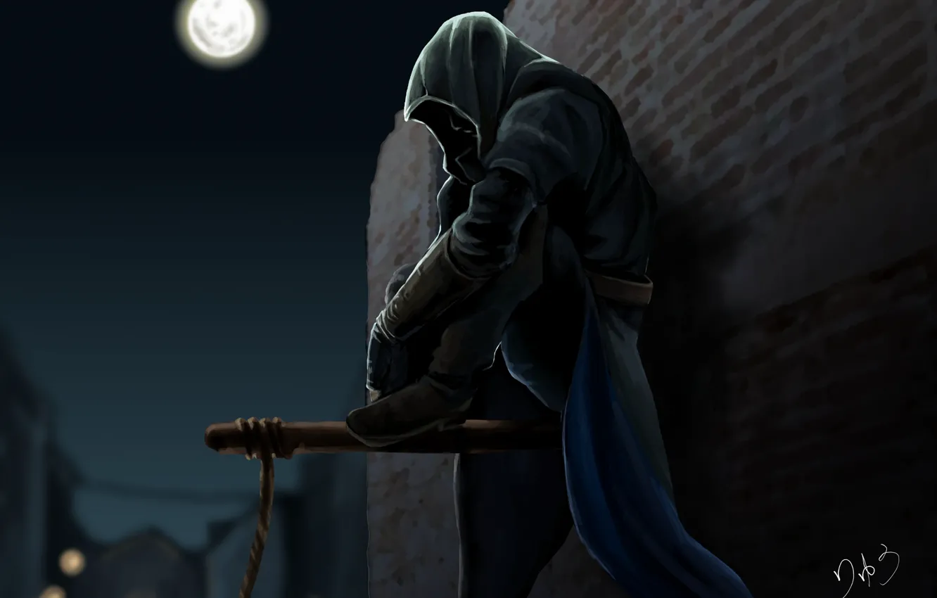 Фото обои ночь, луна, ассасин, Assassin's Creed III