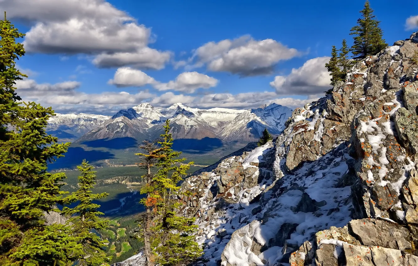 Фото обои облака, деревья, горы, Banff National Park