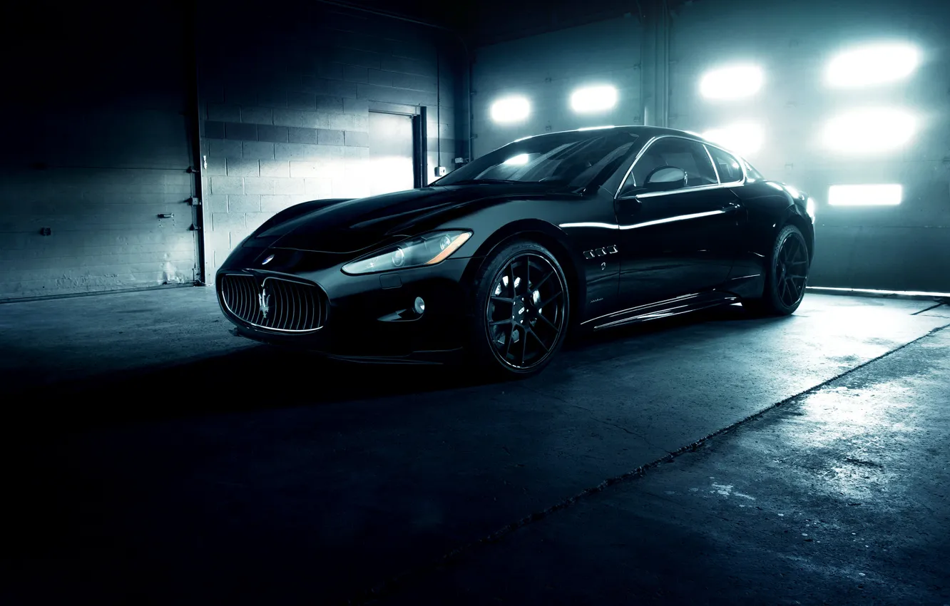 Фото обои Maserati, Front, GranTurismo, Black, Wheels, Garage, ADV.1, Ligth
