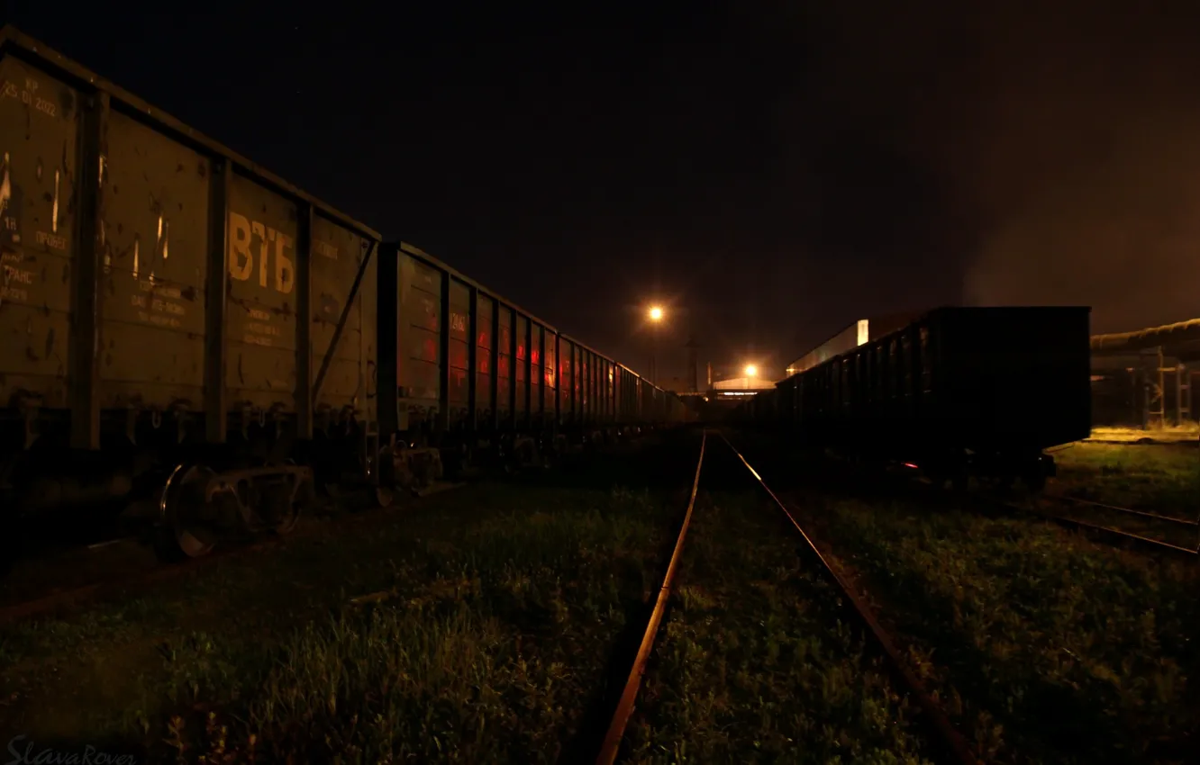 Фото обои станция, Ночь, железная дорога