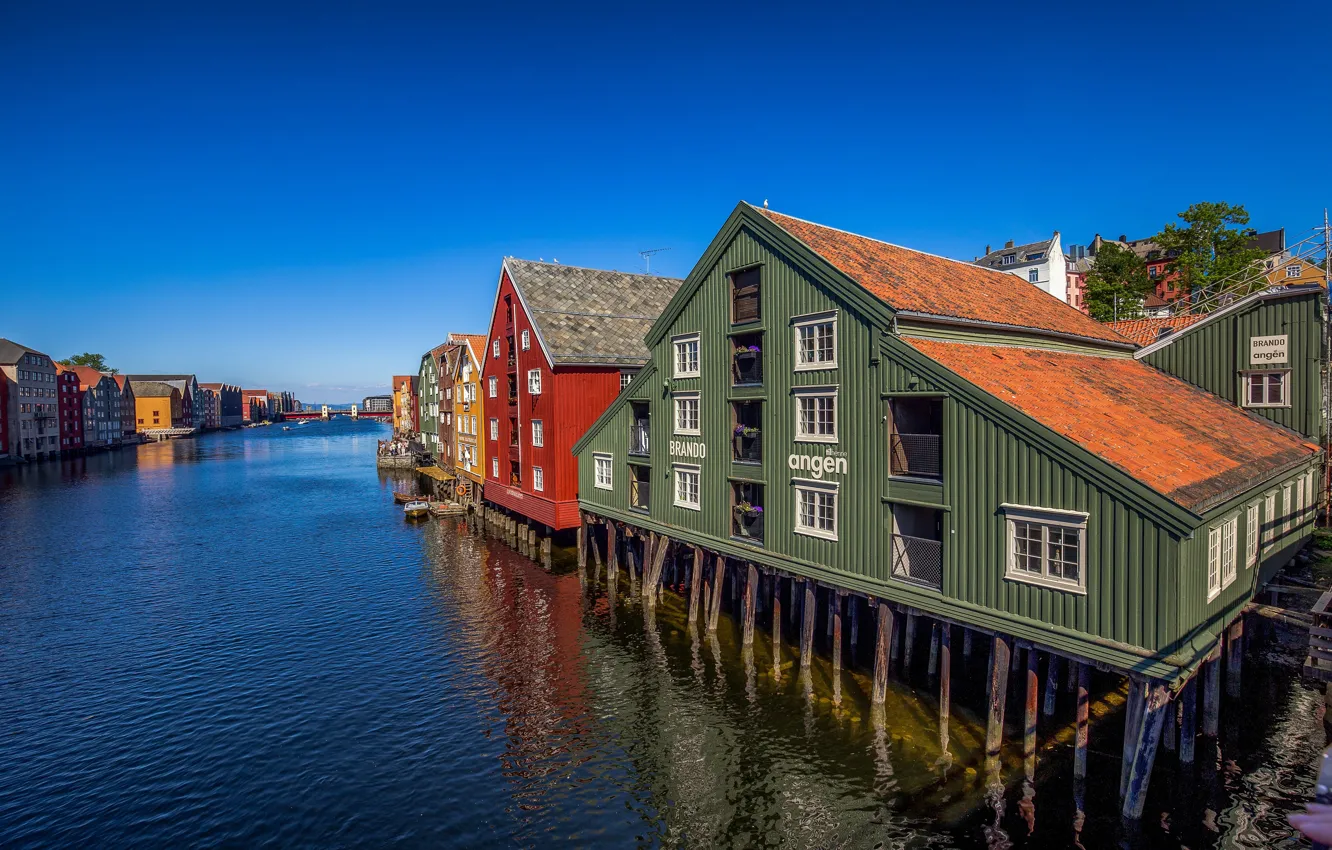 Фото обои дома, Норвегия, Trondheim, на сваях