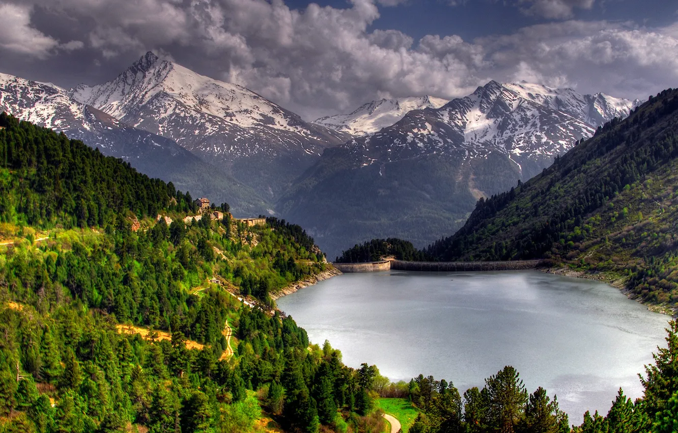 Фото обои деревья, пейзаж, природа, озеро, леса, trees, mountains, forests