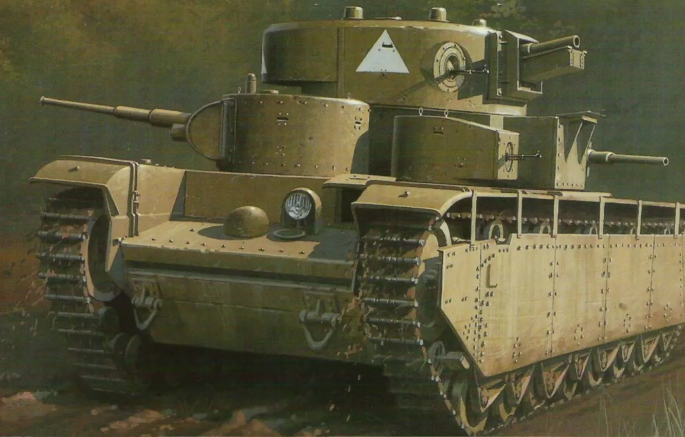 Фото обои рисунок, Танк прорыва, советский тяжёлый танк, Т-35