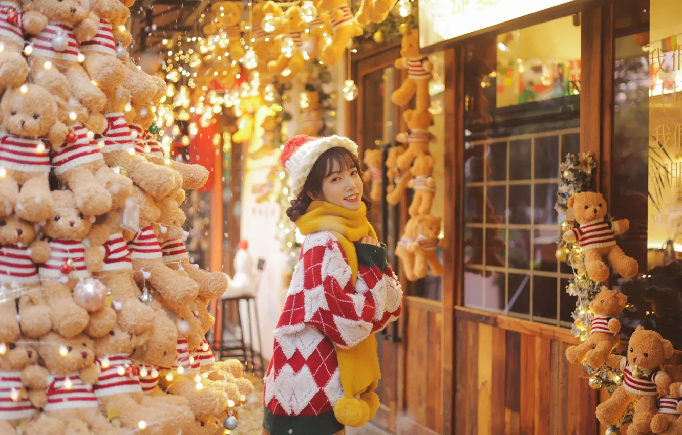Фото обои Beautiful, Christmas, Asian, Model, Woman, Pretty, Japanese, Scarf