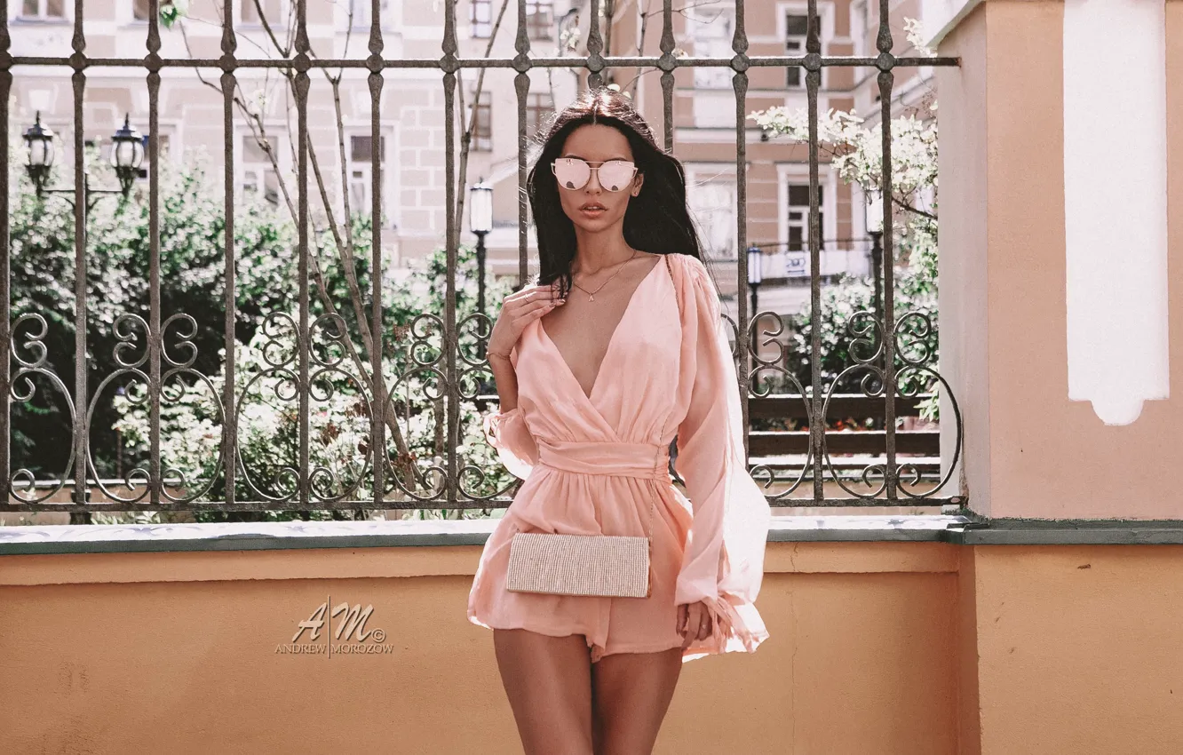 Фото обои girl, dress, legs, photo, photographer, model, brunette, portrait