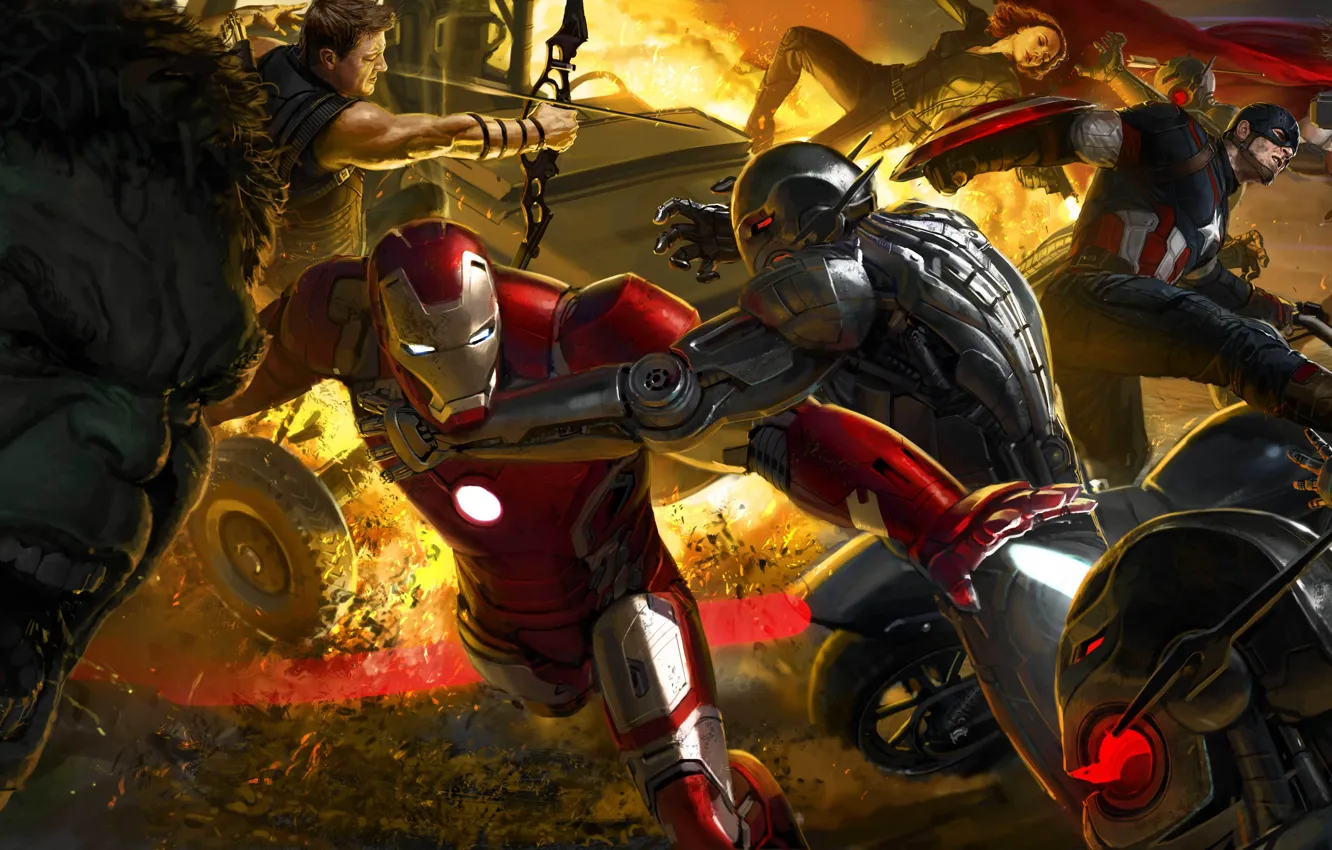 Фото обои Scarlett Johansson, ART, Superheroes, Hulk, Girls, Iron Man, 2018, Captain America