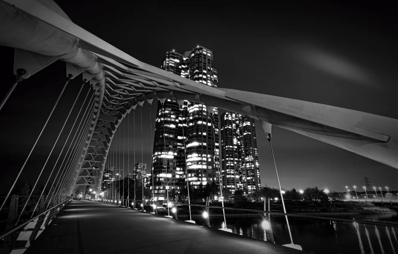 Фото обои ночь, мост, город, огни, Bridge, Night, Ontario, Toronto