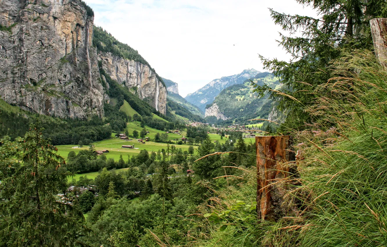 Фото обои пейзаж, горы, природа, фото, Швейцария, Lauterbrunnen