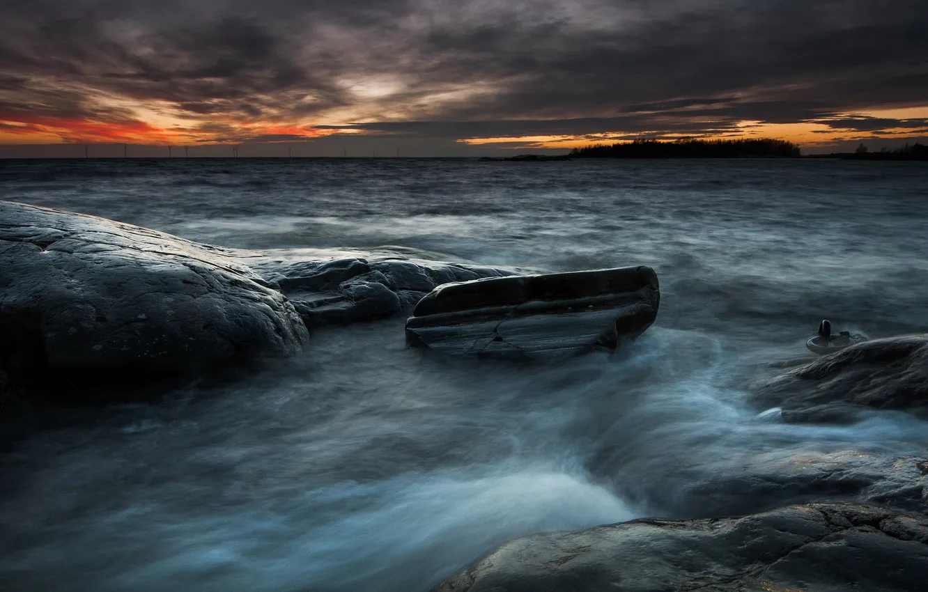 Фото обои море, пейзаж, закат