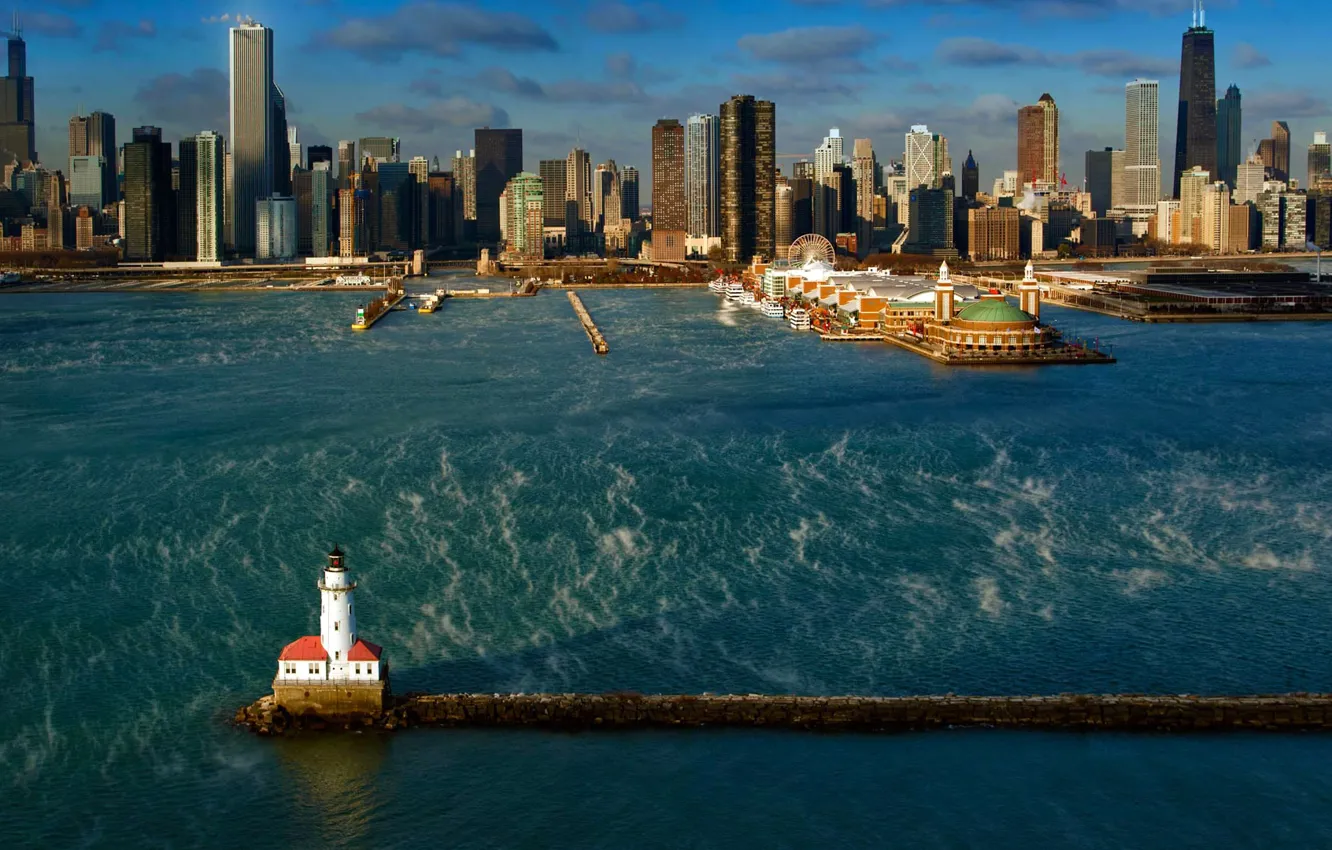 Фото обои Чикаго, порт, США, гавань, озеро Мичиган