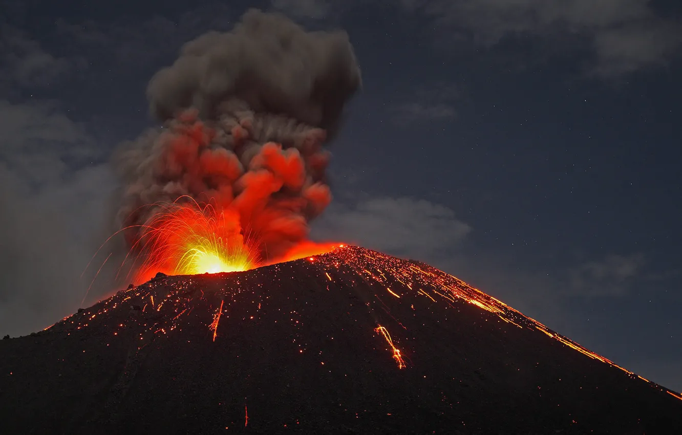 Фото обои вулкан, Индонезия, извержение, остров Анак-Кракатау