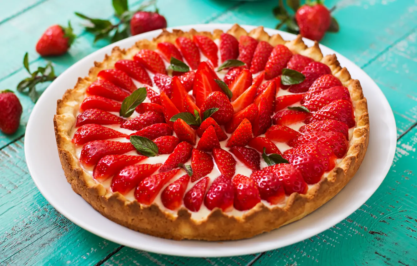 Фото обои ягоды, клубника, пирог, выпечка